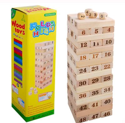 China Safe Wooden Toy Building Stacking Tower Dice Set Stacked Layer Building Blocks Toys 48pc Set for sale