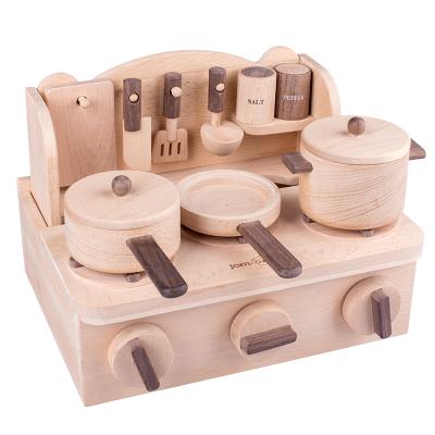 China Eco-friendly Material Children's Kitchen Wooden Toys Cooking Simulation Puzzle Mini Kitchen Set For Boys And Girls for sale