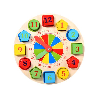 China Wooden Multi Functional Knowledge Clock Eco-friendly Toy Kids Material Shape Building Block Jigsaw Puzzle String Bead Geometric Digital Toy for sale