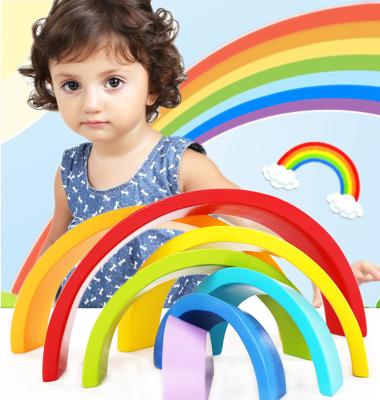 China Original Manufacturer Safe Creative Nordic Style Stacking Rainbow Toy Gift For Kids Wooden Game for sale