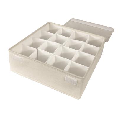 China Folding No Installation PP Ship Folding 16 Grid Bra Underwear Jars Storage Drawer Organizers Boxes With Cover Canvas Home Storage Box for sale