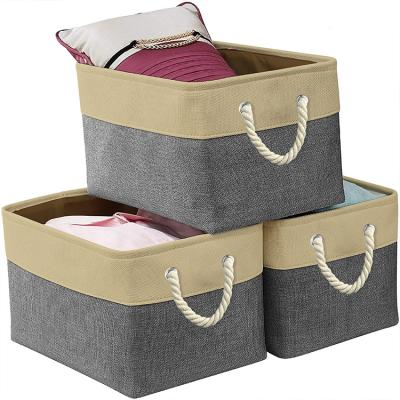 China Sturdy Folding Basket Man Large 3 Packs Cloth Cotton Linens Folding Storage Baskets With Handle for sale