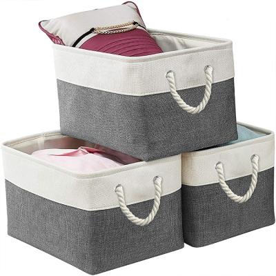 China 3 Pack Rectangular Folding Canvas Kids Baskets Folding Cotton Cloth Laundry Storage Basket Bins for sale