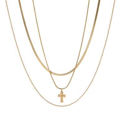 China 2022 Fashion Jewelry Cross Snake Chain Environmentally Friendly Gold Plated Jewelry 14K Stainless Steel Necklaces for sale