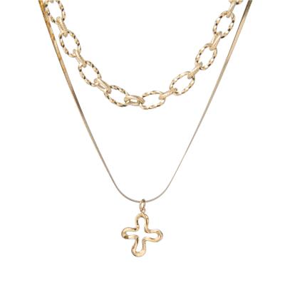 China Fashion Jewelry Cavity Necklace 14K Stainless Steel Environmentally Friendly Cross Pendant Gold Plated Bohemian Thick Necklace Chain for sale