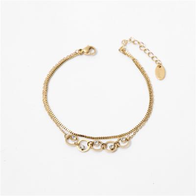 China Hot Sale Women Double Layer Bracelet Stainless Steel Jewelry Elegant Trending Bracelet Environmentally Friendly With Diamond for sale