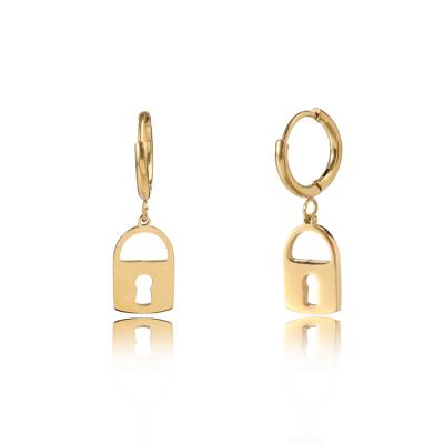 China TRENDY Classic Lock Earrings Updated 14K Gold Plated Stainless Steel Jewelry Stud Earrings For Women for sale