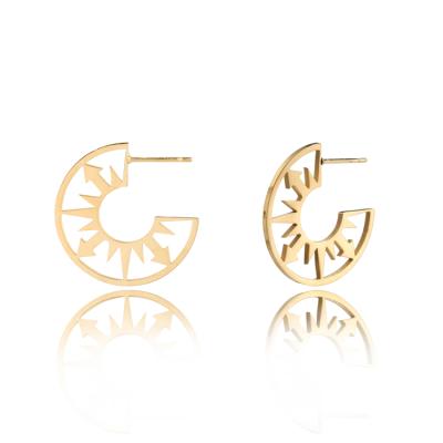 China Environmental Friendly Earrings Women 18K Gold Plated Jewelry Sun Geometric Flower C Typle Stainless Steel Up-to-date Earrings for sale