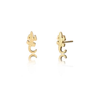 China New Trendy Crocodile And Alligator Jewelry Flat Engraving Minimalist New 18K Gold Plated Stainless Steel Stud Earrings For Women for sale