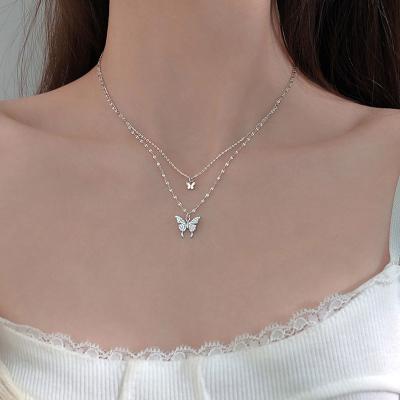 China ENSHIR 2021 NEW FASHIONABLE Luxury Shiny CZ 18k Gold Jewelery Layered Butterfly Necklace For Women for sale