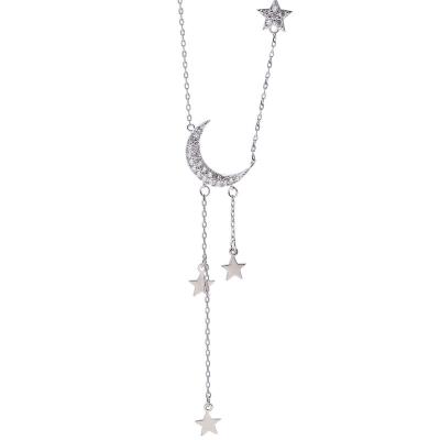 China ENSHIR 2022 CLASSIC Women Shape Star Moon Pendant Necklace Simple Zircon Tassel Clavicle Chain Necklace For Girls Trendy Choker for sale