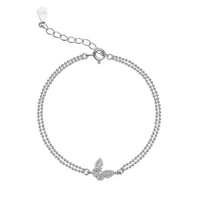 China ENSHIR New Fashion Environmental Friendly Micro Pave Adjustable Zircon Butterfly Charm Bracelet For Women Double Layer Bead Chain Jewelry for sale