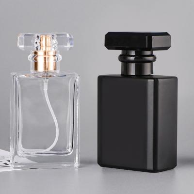 China Wholesale 30ml 50 ml 75ml 100ml Empty Luxury Flat Square Spray Fragrance Parfum Bottle Black Refillable Perfume Glass Bottle for sale