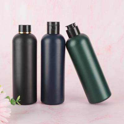 China HDPE Bottle Cylinder Round Plastic Squeeze Custom Shampoo Bottles Matte Lotion Matte Black Flip Top Cap 24/410 8oz Bottle for sale