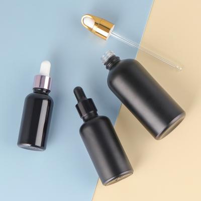 China Sterile Matte 5Ml 10Ml 15Ml 30Ml 50Ml 100Ml 120Ml Cosmetic Body Essential Oil Serum Pipette Glass Black Dropper Bottle for sale