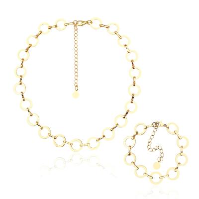 China Vintage Fashion Punk Hollow Out Simple Geometric Circle Charms Adjustable 18K Gold Plated Necklace And Bracelet Jewelry Sets for sale