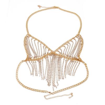 China TRENDY Fashion Tassel Silver or Sexy High End 18K Gold Plated Rhinestone Stainless Steel Jewelry Women Lingerie Bikini Body Thin Body Chain for sale