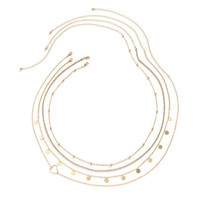 China FASHIONABLE Sexy Multilayer Shiny Gold Chain Body Chain Silver Plated Rhinestone Tassel Tassel Rhinestone Summer Beach Belly Jewelry for sale