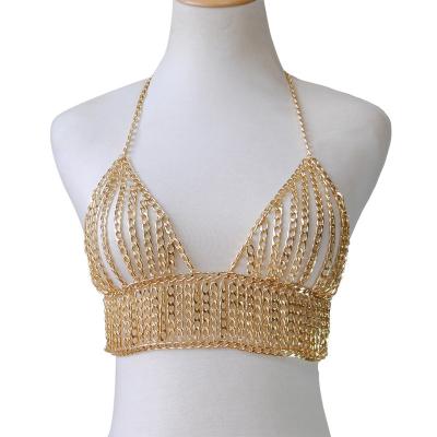 China TRENDY Fashion Party Night Club Exaggerated Multilayer Bra Vest Sexy Metal Tassel Bikini Body Chain Open Jewelry For Women for sale