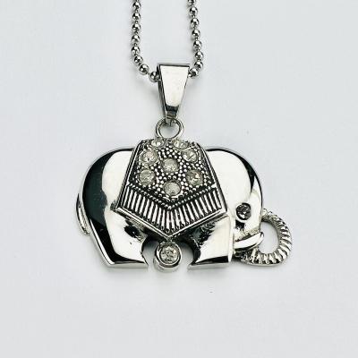 China Wholesale Trendy Trendy Elephant Charm Silver Stainless Steel Zircon Necklace Pendant For Men And Women for sale