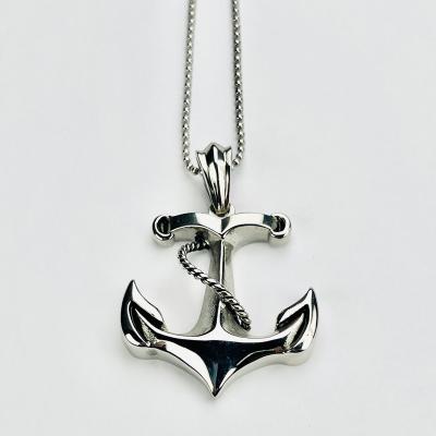 China Wholesale Trendy Hiphop Anchor Charm Silver Stainless Steel Necklace Pendant For Men And Women for sale