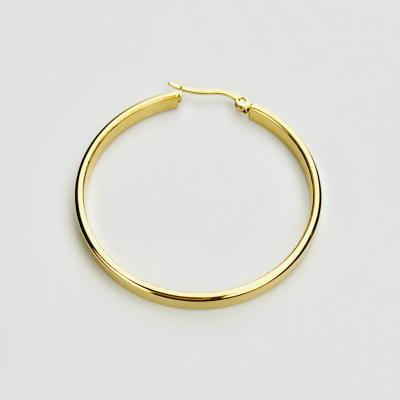 China Trendy Trendy Big Circle Flat 38Mm 18K Gold Plated Custom Women 316L Stainless Steel Hoop Earrings for sale