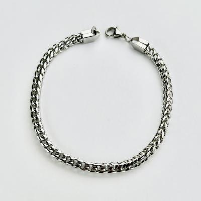 China Hiphop Hip Hop Curb Silver Stainless Steel Cuban Link 4mm Width Foxtail Chain Men'S Bracelet for sale