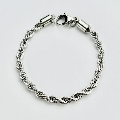 China Hiphop Wholesale Customized Silver Stainless Steel Rope Jewelry Twisted Chain Bracelet for sale