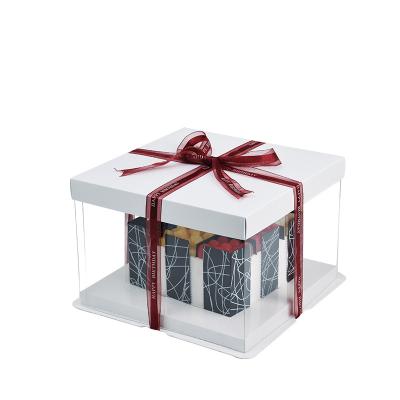 China Environmental Friendly and Recyclable Materials Baking Package Square PET 3-in-1 White Transparent Cake Box 6