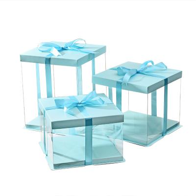 China Recyclable Blue Material Square PET 3-in-1 Transparent Cake Box 6