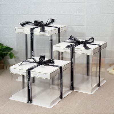 China Recycled Materials Square PET 3-in-1 White Transparent Cake Box 6