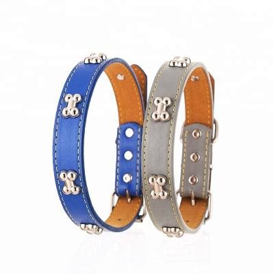 China Padded Leather PET Supplier Bone PU Collar Customized Logo Cheap Dog Cat Collar for sale