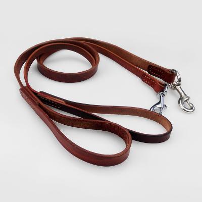 China High Quality Durable Heavy Duty Leather Brown Color Personalized Dog Leash Adjustable Leather Dog Leash for sale