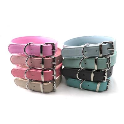 China Viable Wholesale PU Leather Pet Collar Custom Colors Waterproof Classic Vegan Soft Padded Genuine Leather Dog Collar for sale