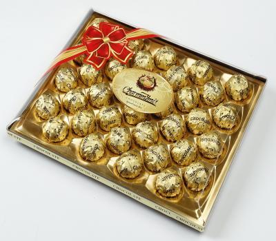 China Bright Transparent Gift Box Packing Wafer Gold Ball Chocolate Milk Candy Compound Packaging HALAL BALL for sale