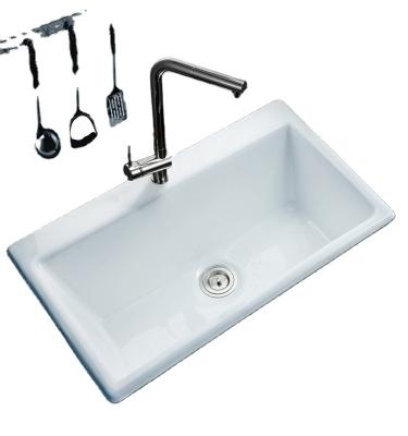 China With Faucet Large Size Single Bowl Cast Iron Enameled Kitchen Sink With Drainer for sale