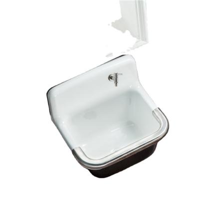 China Without Faucet White Single Bowl Wall Mounted Farmhouse Cast Iron Kitchen Sink for sale