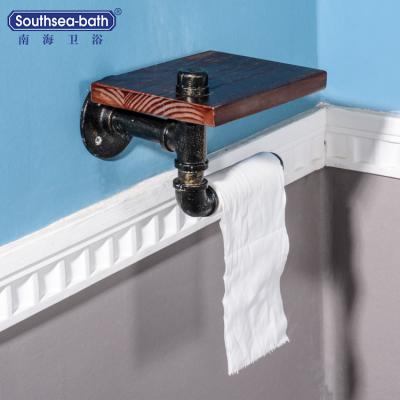 China NHTR-4 Viable Handmade Solid Toilet Paper Holder Fir With Metal Pipe Bathroom Accessory for sale