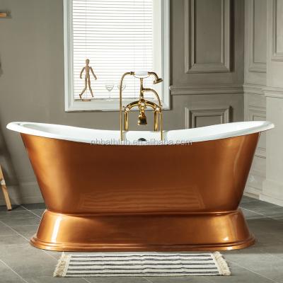 China Indoor Tub Double Slipper Cast Iron Freestanding Bathtub On Pedestal With Painted for sale