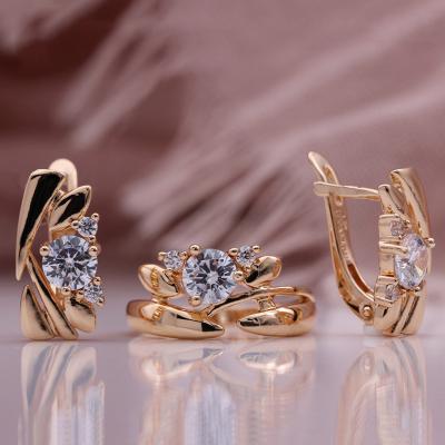 China Vintage Amazon European and American Fashion Micro 585 Zircon Set Rose Gold Geometric Earrings Ring Jewelry Set for sale