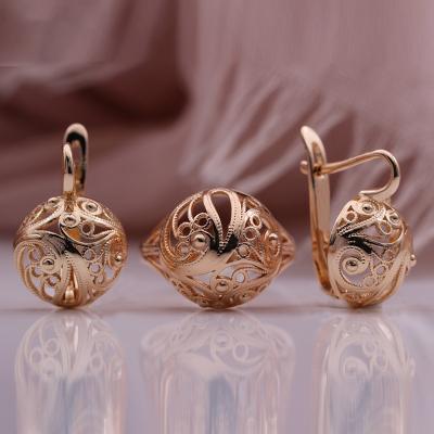 China 2022 New Vintage Rose Gold Color Preservation Rose Gold Color Preservation Earring Ring Set Pattern Jewelry Electroplating Border Hollow Set for sale