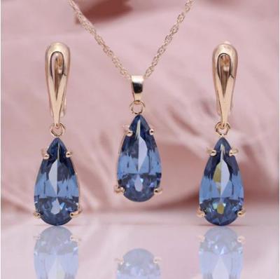 China 2022 New Vintage 585 Rose Gold Electroplating Necklace Real Gold Earrings Set Water Drop Natural Stone Jewelry Set for sale