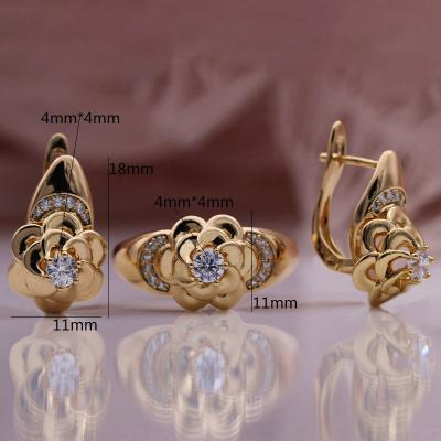 China Vintage Flower Zircon Earrings Ring Champagne Gold Color Set Plating Rose Gold Border Jewelry Set for sale