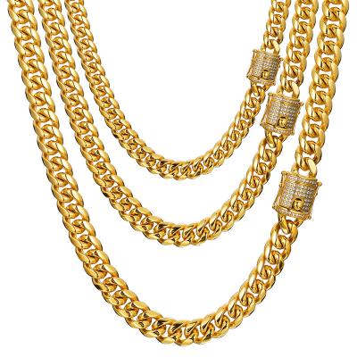 China ZHONG NUO Hiphop Round Grinding 18K Gold Cuban Chain With Zircon Mens Drill Double Sided Buckle Titanium Steel Necklace for sale