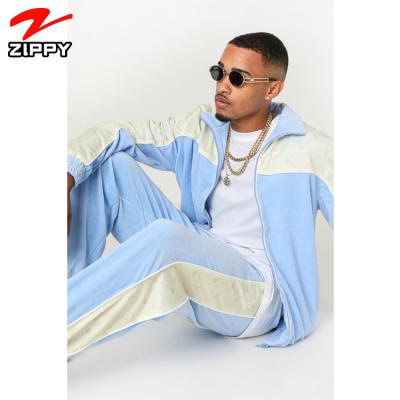 China Breathable Stripe Tracksuit Mens Gym Clothing Custom Sweatsuits With Zipper Cotton Mens Velor Tracksuits for sale