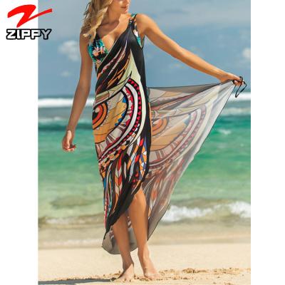 China Plus size swimwear cover up dress women's swimwear swimwear 2022 custom women cross slip irregular dress swimwear for sale