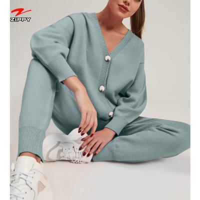 China 2021 Breathable Spring Women Clothing Sets For Women Wholesale Solid Color Knit Cardigan Suit 2 Piece Set for sale