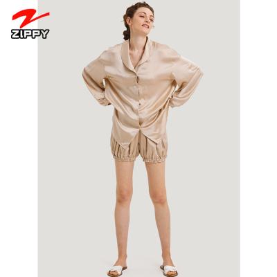 China Wholesale QUICK DRY plus size long sleeves loose button up nightgowns satin pajamas women lounge luxury silk set ladies for sale