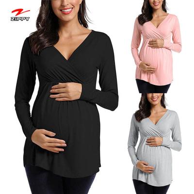 China Hot Selling Casual Maternity Wear Short Sleeve Breastfeeding T-shirt Lactation Mum Pregnancy Breathable Maternal Clothes for sale