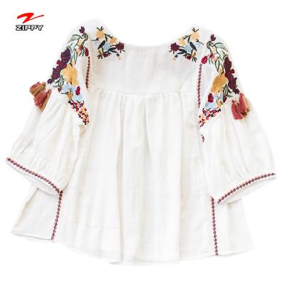 China Wear Breathable Embroidery Long Sleeve White Women Blouse Tops Casual Ladies Blouse Boho Beach In Summer Women Running Cheap Shirt/Blouse for sale